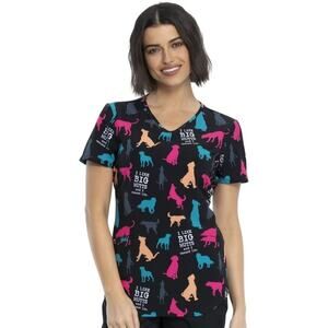 Cherokee Prints Women Medical Scrubs Top V-Neck Dog Lover top XS